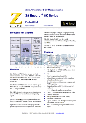 Z8F0821HH020SC datasheet - High Performance 8-Bit Microcontrollers