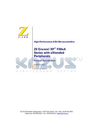 Z8F081APJ020EC datasheet - Z8 Encore XP-R F08xA Series with eXtended Peripherals