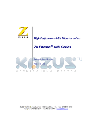 Z8F1621PM020EC datasheet - High Performance 8-Bit Microcontrollers Z8 Encore-R 64K Series