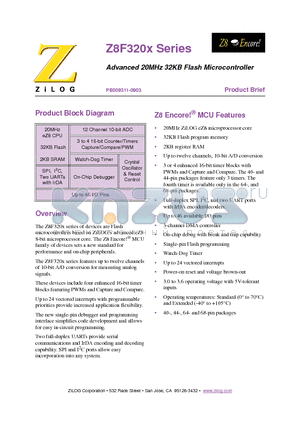 Z8F3201PM020SC datasheet - Advanced 20MHz 32KB Flash Microcontroller