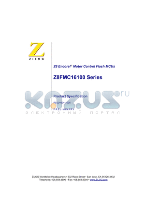 Z8FMC08100QKEG datasheet - Z8 Encore-R Motor Control Flash MCUs