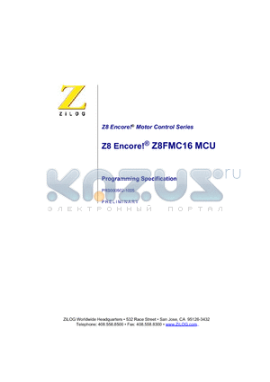 Z8FMC16MCU datasheet - Z8 Encore-R Motor Control Series