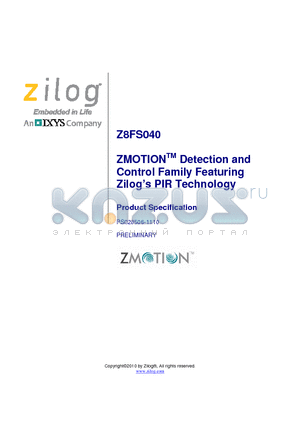 Z8FS040AHJ20EG datasheet - ZMOTION Detection and Control Family Featuring Zilogs PIR Technology