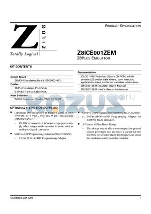 Z8ICE001ZEM datasheet - Z8PLUS EMULATOR