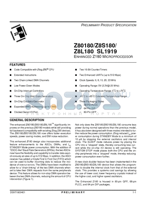 Z8L18010VSC datasheet - ENHANCED Z180 MICROPROCESSOR