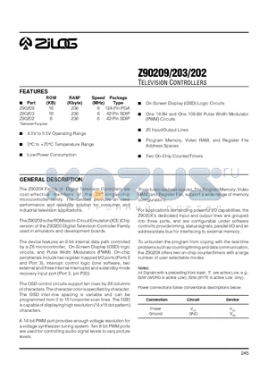 Z90202 datasheet - TELEVISION CONTROLLERS