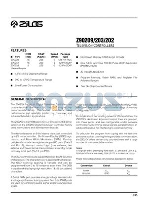 Z90203 datasheet - TELEVISION CONTROLLERS