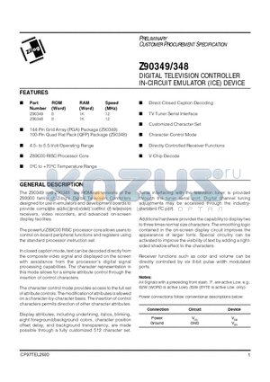 Z90348 datasheet - DIGITAL TELEVISION CONTROLLER IN-CIRCUIT EMULATOR (ICE) DEVICE