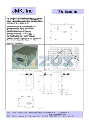 ZA-1536-10 datasheet - The ZA-1536-10 filter has been designed to operate with the Mission power solutions BADGER power supply.