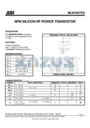 MLN1027SS datasheet - NPN SILICON RF POWER TRANSISTOR