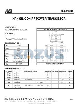 MLN2033F datasheet - NPN SILICON RF POWER TRANSISTOR