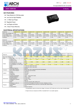 ZA05 datasheet - Encapsulated DC-DC Converter