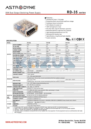 RD-35A datasheet - 35W Dual Output Switching Power Supply