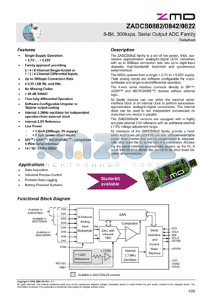 ZADCS0822 datasheet - 8-Bit, 300ksps, Serial Output ADC Family