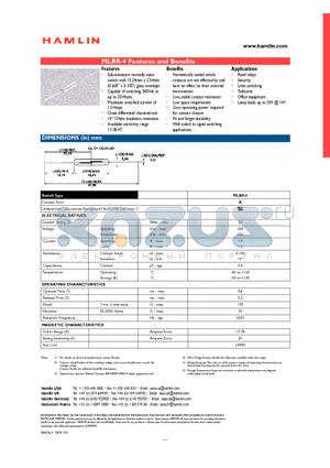 MLRR-4 datasheet - Sub-miniature normally open switch with 15.24mm x 2.54mm