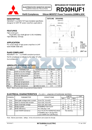 RD30HUF1_06 datasheet - Silicon MOSFET Power Transistor,520MHz,30W