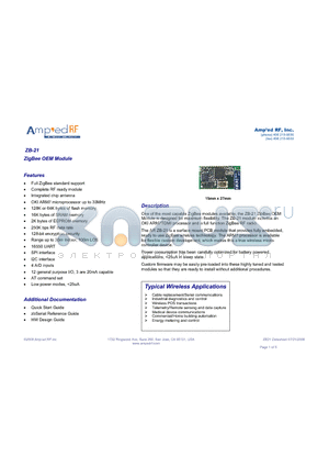 ZB-21L datasheet - ZigBee OEM Module