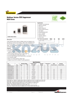 MLVA02V05C033 datasheet - Multilayer Varistor ESD Suppressor