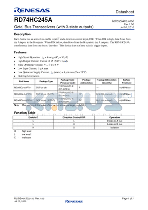 RD74HC245ARPH0 datasheet - Octal Bus Transceivers (with 3-state outputs)