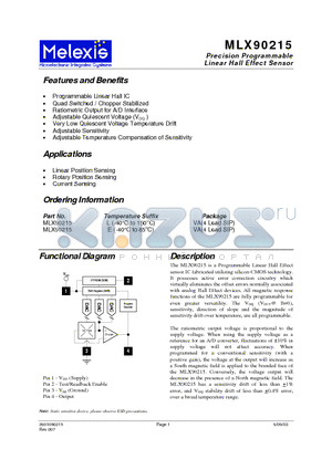 MLX90215EVA datasheet - Precision Programmable Linear Hall Effect Sensor