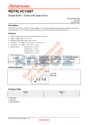 RD74LVC1G07WPE datasheet - Single Buffer / Driver with Open Drain