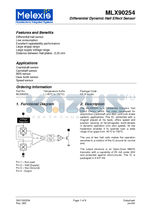 MLX90254 datasheet - Differential Dynamic Hall Effect Sensor