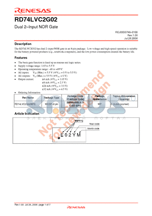 RD74LVC2G02 datasheet - Dual 2-Input NOR Gate