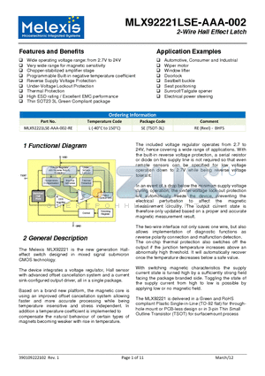 MLX92221LSE-AAA-002 datasheet - 2-Wire Hall Effect Latch