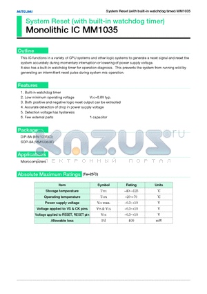 MM1035XF datasheet - System Reset (with built-in watchdog timer) Monolithic IC