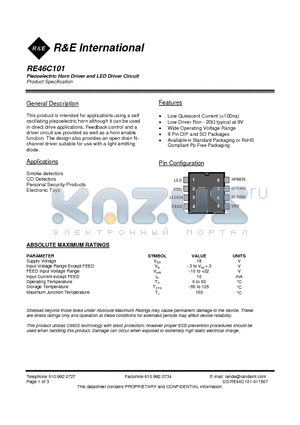 RE46C101 datasheet - Piezoelectric Horn Driver and LED Driver Circuit