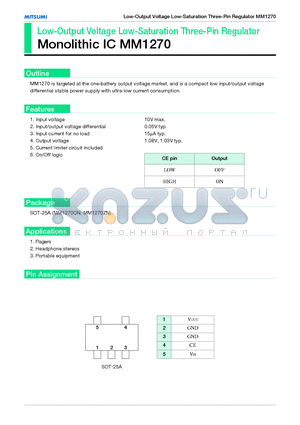 MM1270 datasheet - Low-Output Voltage Low-Saturation Three-Pin Regulator