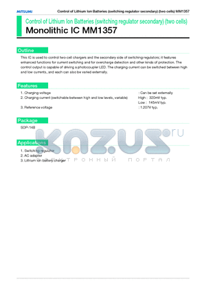 MM1357 datasheet - Control of Lithium Ion Batteries Monolithic IC