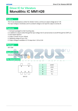 MM1426 datasheet - Driver IC for Vibrators Monolithic IC MM1426
