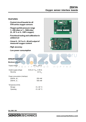 ZBXYA025M4 datasheet - Oxygen sensor interface boards