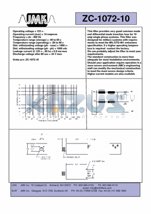 ZC-1072-10 datasheet - Operating voltage = 125 v~ Operating current (max) = 10 amperes
