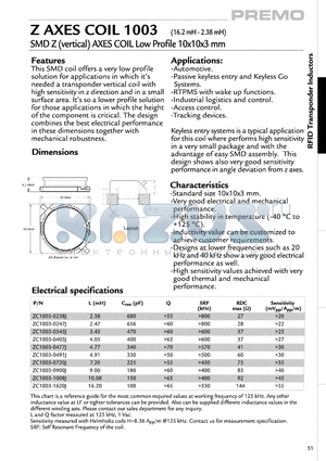 ZC1003-0247J datasheet - SMD Z AXES COIL Low Profile 10x10x3 mm
