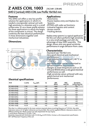 ZC1003-0345J datasheet - SMD Z AXES COIL Low Profile 10x10x3 mm