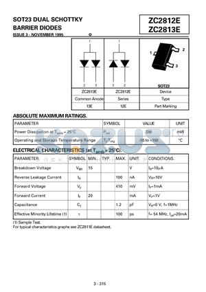 ZC2813E datasheet - DUAL SCHOTTKY BARRIER DIODES