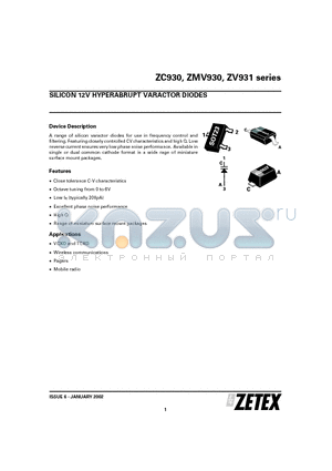 ZC932TA datasheet - SILICON 12V HYPERABRUPT VARACTOR DIODES