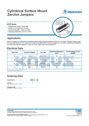 ZCHP1-13 datasheet - Cylindrical Surface Mount Zerohm Jumpers