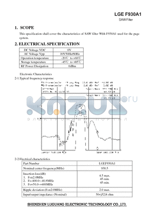 LGEF930A1 datasheet - SAW Filter