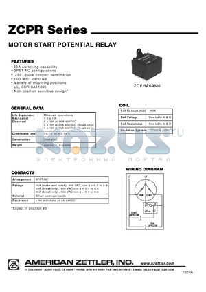 ZCPR datasheet - MOTOR START POTENTIAL RELAY