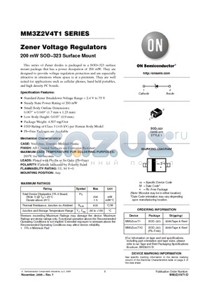 MM3Z2V4T1G datasheet - Zener Voltage Regulators 200 mW SOD−323 Surface Mount