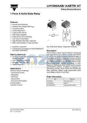 LH1500AT datasheet - 1 Form A Solid State Relay