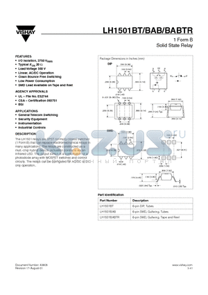 LH1501BABTR datasheet - 1 Form B Solid State Relay