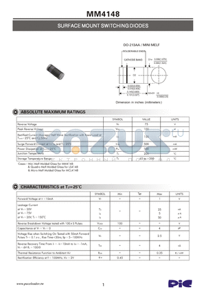 MM4148 datasheet - SURFACE MOUNT SWITCHING DIODES