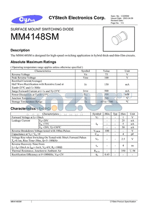 MM4148SM datasheet - SURFACE MOUNT SWITCHING DIODE