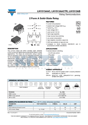 LH1513AACTR datasheet - 2 Form A Solid-State Relay