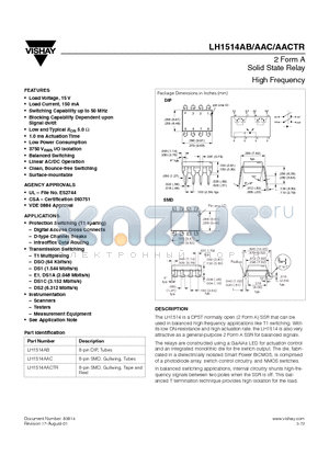 LH1514AAC datasheet - Solid State Relay High Frequency