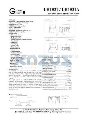 LH1521A datasheet - HIGH VOLATAGE, PHOTO MOS RELAY